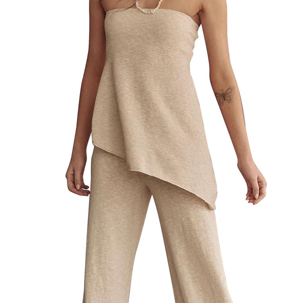 Cream Strapless Top and Pants Set